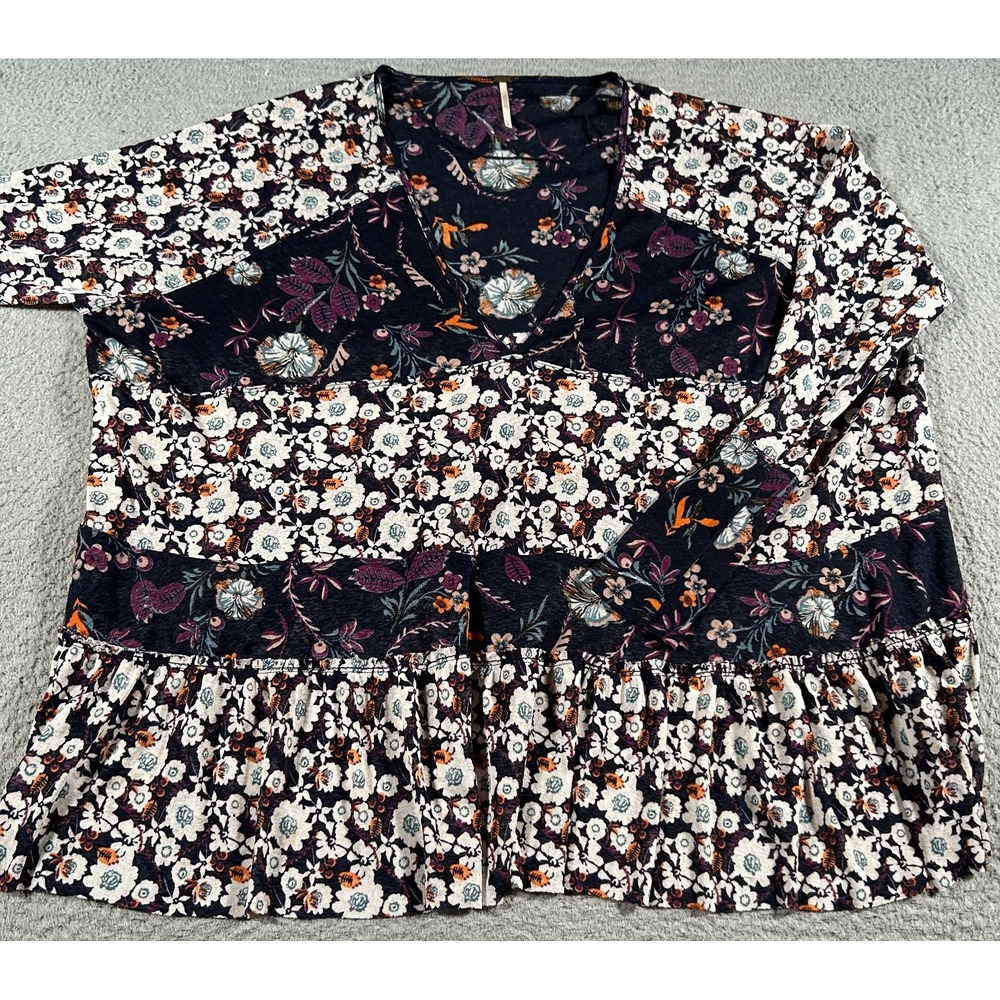 Free People Shirt‎ Womens Small Multicolor Chiffon Tunic Pullover Dolman Sleeve